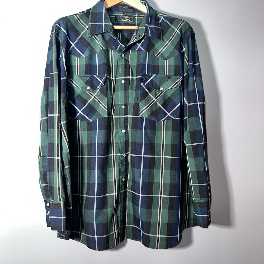 Canyon Guide Plaid Button Down Shirt Mens 2XL Green Blue Woven Workwear